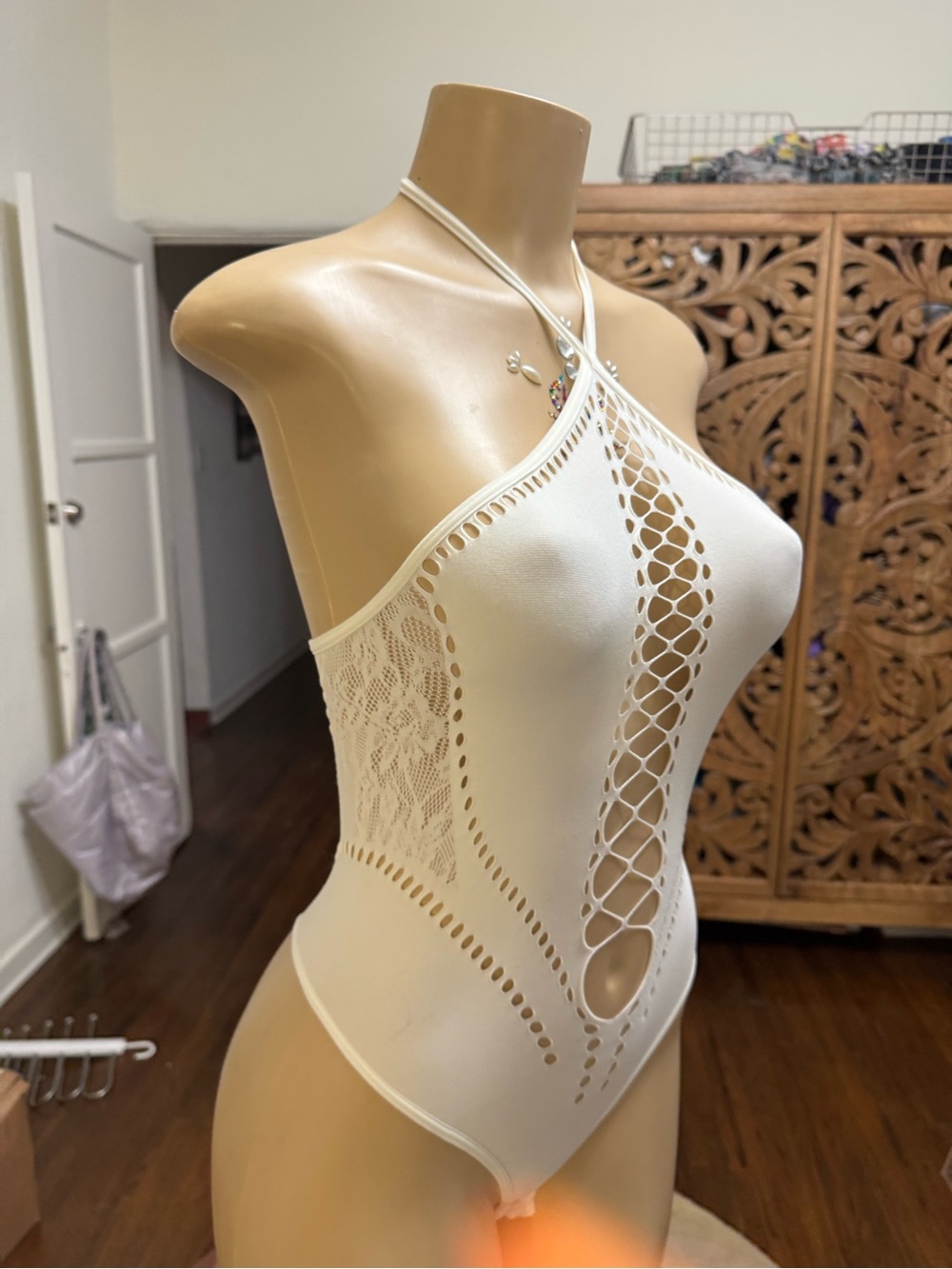 Sexy White Cut Out Halter Bodysuit